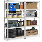 SONGMICS Schwerlastregal, 2er Set, Kellerregal, 40 x 90 x 180 cm, bis 875 kg belastbar, einfache Montage, Lagerregal, verstellbare Ablagen, Lagerregal, silbern GLR455E01