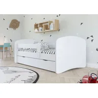 Bjird Kinderbett Jugendbett 80x160 cm Weiß mit Matratze Rausfallschutz Schublade und Lattenrost Kinderbetten für Mädchen und Junge - ohne Motiv