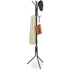 Relaxdays Garderobenständer, mit 8 Haken, Metall, Jacken, Mäntel, Hüte, Standgarderobe, HBT: 169 x 40 x 48 cm, schwarz