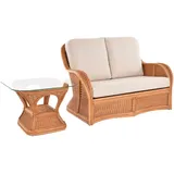 Set/2 Exklusives Rattan Wohnzimmersofa Carlo mit Beistelltisch (Terracotta)