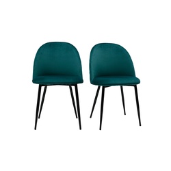 Stühle aus petrolblauem Samt und schwarzem Metall (2er-Set) JOVI