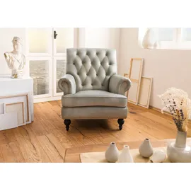 Massivmoebel24 Sessel Chesterfield Leder 84 x 84 x 94 cm Grau