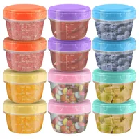 12 Stück Kleine Dosen mit Deckel Plastik, Bunte Gefrierdosen Klein 77ml Mini Dosen mit Deckel BPA-frei, Auslaufsichere Frischhaltedosen mit Deckels Klein für Snack, Dips, Salat, Gewürze (4.5 X 6CM)