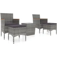 vidaXL 5-tlg Garten-Bistro-Set Poly Rattan und Hartglas Grau Modell 2