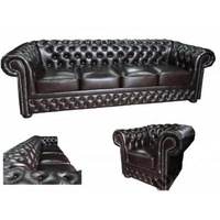 JVmoebel 4-Sitzer Chesterfield Polster Big Sofa Couch Lord Stoff 100% Leder Sofort, Made in Europa braun