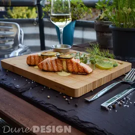 Dune Design 2er-Set Bambus-Servierbrett + Dip-Schale 30x25cm Holz-Steak-Teller Speiseteller
