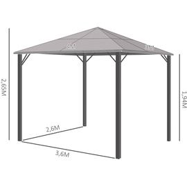 Outsunny Pavillon mit Polycarbonatdach 3 x 4 m dunkelgrau