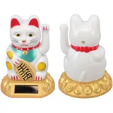 Cyrank Winkekatze, Chinese Lucky Cat, Lucky Fortune Cat Solarbetriebene Japanische Glückskatze Mit Winkearm Fengshui Lucky Cat Schwingarm Für Auto, Desktop, Geschäftseröffnungen(Weiss)