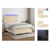 vidaXL Boxspringbett mit Matratze & LED Creme 140x200 cm Stoff