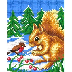 Stick it Steckpuzzle Eichhörnchen im Schnee, 3200 Puzzleteile, Bildgröße: 33 x 26 cm
