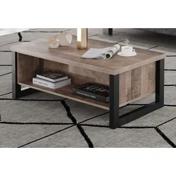 Couchtisch "Emile" in Eiche Tabak und schwarz Beistelltisch mit Ablage 110 x 65 cm