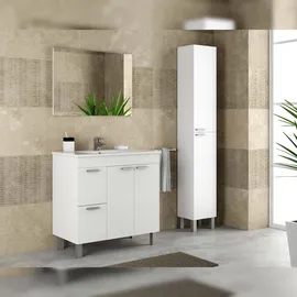 Dmora Badezimmersäule Hollywood, Säulenschrank Für Badezimmer Mit 2 Türen, Hängeschrank Mit 2 Einlegeböden, 30x25h182 cm, Glänzend Weiß - Dmora