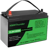 KMWThunder 12V 100Ah LiFePO4 Batterie, Lithium Akku 1280Wh, Deep Cycle, mit BMS Schutz & Ladegerät, zu 15000 Zyklen, Ideal für Motorhome, Solar & Boot, LiFePO4 Lithium Batterie
