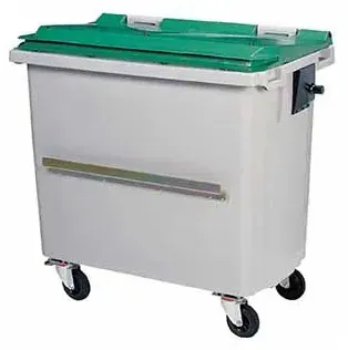 KOROK Müllcontainer Rossignol 660 L Kunststoff vier Räder grau/grün, mit Schiene