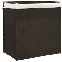 vidaXL Wäschekorb mit 2 Fächern Dunkelbraun 53x35x57 cm Poly Rattan