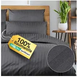 slummer Bettwäsche 135x200 Baumwolle 4teilig anthrazit - Damast Hotel Streifen grau Baumwolle - Reißverschluss Mako Satin Bettwäsche-Sets - Winter