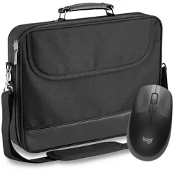 PEDEA Laptoptasche 15,6 Zoll BLACKLINE + Logitech M190 Maus Notebook Umhängetasche mit Schultergurt, schwarz