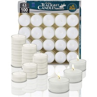 Ner Mitzvah Teelichter - Kerzen Großpackung mit 100 Stück - Weiße Unparfümierte Teelicht-Kerzen in Durchsichtigem Behälter - Teelichter Lange Brenndauer 4.5 Stunden