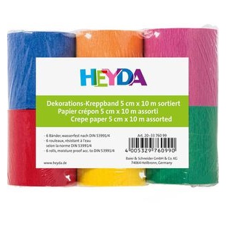 Heyda Kreppbänder Grundfarben, 5 cm, 6x 10 m