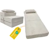 Odolplusz Komfort Gästematratze | Klappmatratze mit Kissen | Faltbare Matratze mit Universalhärtegrad | 70 x 200 x 15 cm , Beige - Beige