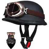 Halbschalenhelm mit ECE Zulassung, Retro Jethelm, Chopper Helm, Mofa Helm, Halbhelm Motorrad, Leicht Atmungsaktiv, Mit Schnellverschluss und Abnehmbarem Innenfutter