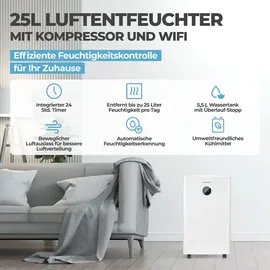 Klamer Luftentfeuchter elektrisch 20L, 180m3 Luftumwälzung pro Stunde, 440W starker Raumentfeuchter, Entfeuchter mit bis zu 5,5 Liter Fassungsvermögen