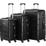 Zelsius Koffer Set 3 Stück, Schwarz | ABS Hartschalenkoffer mit Zahlenschloss, Doppelrollen und Innen Trennwand | Trolley, Koffer Groß, Luggage Set, Handgepäckkoffer, Hartschalenkoffer Set 3 teilig