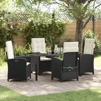 VidaXL 5-teiliges Garten-Dining-Set mit Kissen Schwarz Poly Rattan