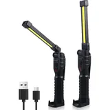 WIYETY 2 Stück LED Arbeitsleuchte Werkstattlampe, Werkstattlampe Akku mit Magnet und Haken, Faltbar Taschenlampe Led Aufladbar COB Inspektionsleuchten, LED Arbeitsleuchte für Auto Reparatur, Werkstatt