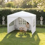 Suusolny 3x3 m Pavillon Mit Steckrohr Konstruktion, Stabil Wasserdicht UV-Schutz Gartenpavillon Ink Erdnägel & Abspannseilen, Festzelt Bierzelt Camping Zelt mit Seitenteilen & Fenstern-Weiß