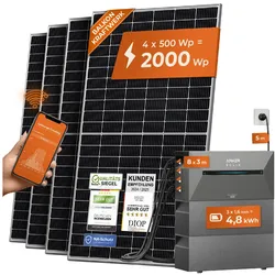 Solarway® All In One Balkonkraftwerk mit Speicher 2000W komplett Steckdose - 4,8 kWh Anker Solix 2 PRO Speicher - Solaranlage Komplettset - 500W Solarmodule & Anker Speicher & Zubehör