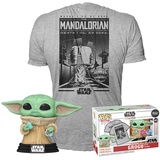 Funko POP! & Tee: Mando - Grogu with Cookie (The Mandalorian - T-Shirt - Kleidung mit Vinyl-Sammelfigur - Geschenkidee Für Erwachsene Männer