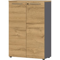 bümö Andratx Aktenschrank abschließbar, Büroschrank Holz 80cm breit in Eiche-Graphit - abschließbarer Schrank mit 3OH Aktenregal für's Büro &