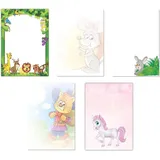 LYSCO Briefpapier Set Motivpapier Maus, Kater, Hase, Pony, Löwe, Giraffe (MPA-5224), tierisch-kindliches Flair, für alle Drucker geeignet.