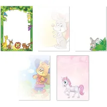 LYSCO Briefpapier Set Motivpapier Maus, Kater, Hase, Pony, Löwe, Giraffe (MPA-5224), tierisch-kindliches Flair, für alle Drucker geeignet.