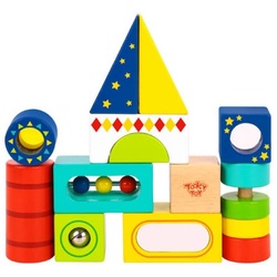 Tooky Toy Kinder Holzbausteine TL717 Buchenholz, 13 Bausteine, Aufbewahrungsbox bunt
