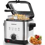 Aigostar Fritteuse,Mini Fritteuse,Temperaturkontrolle und Abnehmbarer Deckel Sichtfenster,Easy Clean,Edelstahl-Korb,1,5 Liter groß,900W.