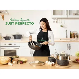 just perfecto household appliances Just Perfecto Töpfe Pfannen 11-Teilig,Topfset Pfannenset mit abnehmbaren Griffen,Pfanne 20/26cm,Topf 18/20cm,Tiefe Bratpfanne 26cm,Antihaftversiegelung,Kochen stapelbar topf Induktion,Ofenfest (Black)