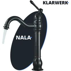NALA | Vintage Hotel Gastro Schwarz gebürstet  hohe Badarmatur |Retro Premium Edelstahl Wasserhahn Für hohe Waschbecken |Mischbatterie 2 Anschlüsse