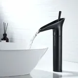 Sollbry - Schwarzer Badezimmer-Wasserhahn, Einhand-Wasserfall-Wasserhahn, schwarzer Einhebel-Waschtisch-Wasserhahn im Retro-Stil, hoher