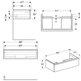 Geberit Waschtischunterschrank 1 Schublade 88,8 x 24,7 x 47,6 cm Lava