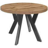 Dekori Möbel Runder Ausziehbarer Tisch für Esszimmer mit Holzbeinen, Pero, Loft-Stil, Skandinavische, Durchmesser Varianten: von 90 bis 220 cm (Eiche Wotan/Schwarz, 110/210 cm)