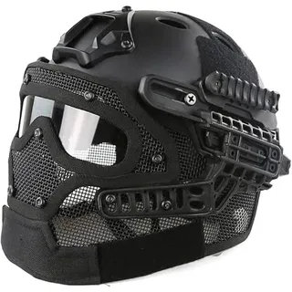 ACEXIER Schneller taktischer Helm Airsoft Paintball Schutzhelm Vollgesichtsmaske Brille Outdoor-Sport Jagd CS Spiel (BK)