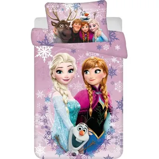 Jerry Fabrics Disney Frozen Kinder Bettwäsche Eiskönigin Anne ELSA Kopfkissen Bettdecke 135/140 x200 cm lila