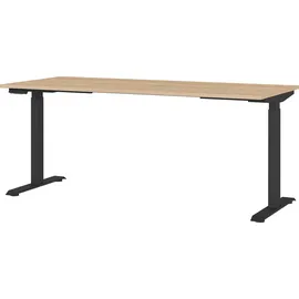 Germania Lissabon höhenverstellbarer Schreibtisch lindberg-eiche rechteckig, T-Fuß-Gestell schwarz 180,0 x 80,0 cm