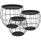 ML-Design Beistelltisch 3er Set, rund, Schwarz, Metallkörbe Couchtisch 3 Größen Ø31cm/ø38cm/ø47cm, Metall, abnehmbarer Tischplatte, Stauraum, 3-tlg. Wohnzimmertische Sofatische Kaffeetische Satztische