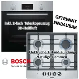 Bosch HERDSET Bosch Backofen mit Einbau Gas-Kochfeld Edelstahl - autark 60 cm Neu Gasherd - Silber