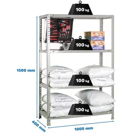 Proregal Lagerregal Metall 150x100x40 cm grau 4 Fachböden