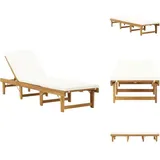 Vidaxl - Sonnenliege Klappbar mit Auflage Massivholz Akazie Cremeweiß - Holz Sonnenschirm - Gartenliege - Liegesessel - Lounge Chair - Gartenmöbel