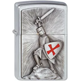 Zippo Sturmfeuerzeug - Crusade Victory, Brushed Chrome, Emblem - Nachfüllbar - Wiederverwendbar - Windfestes Design - Geschenkbox - Made in USA